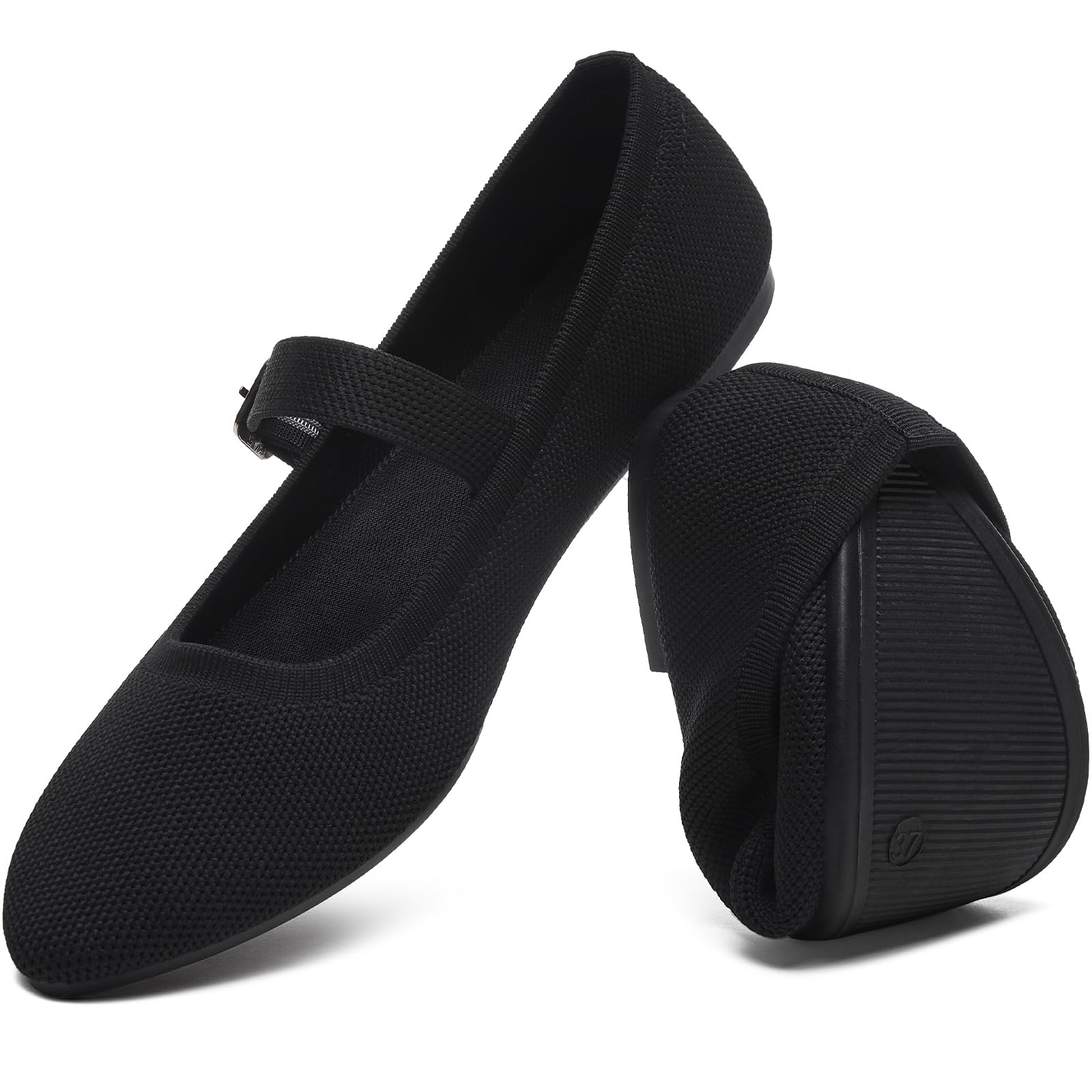 HEAWISH Women's Ballet Flat Shoes Mary Jane Pointed Toe Mesh Flats,Comfortable Slip on Ladies Shoe with Adjustable Strap,Casual Office Dress Flats for Work