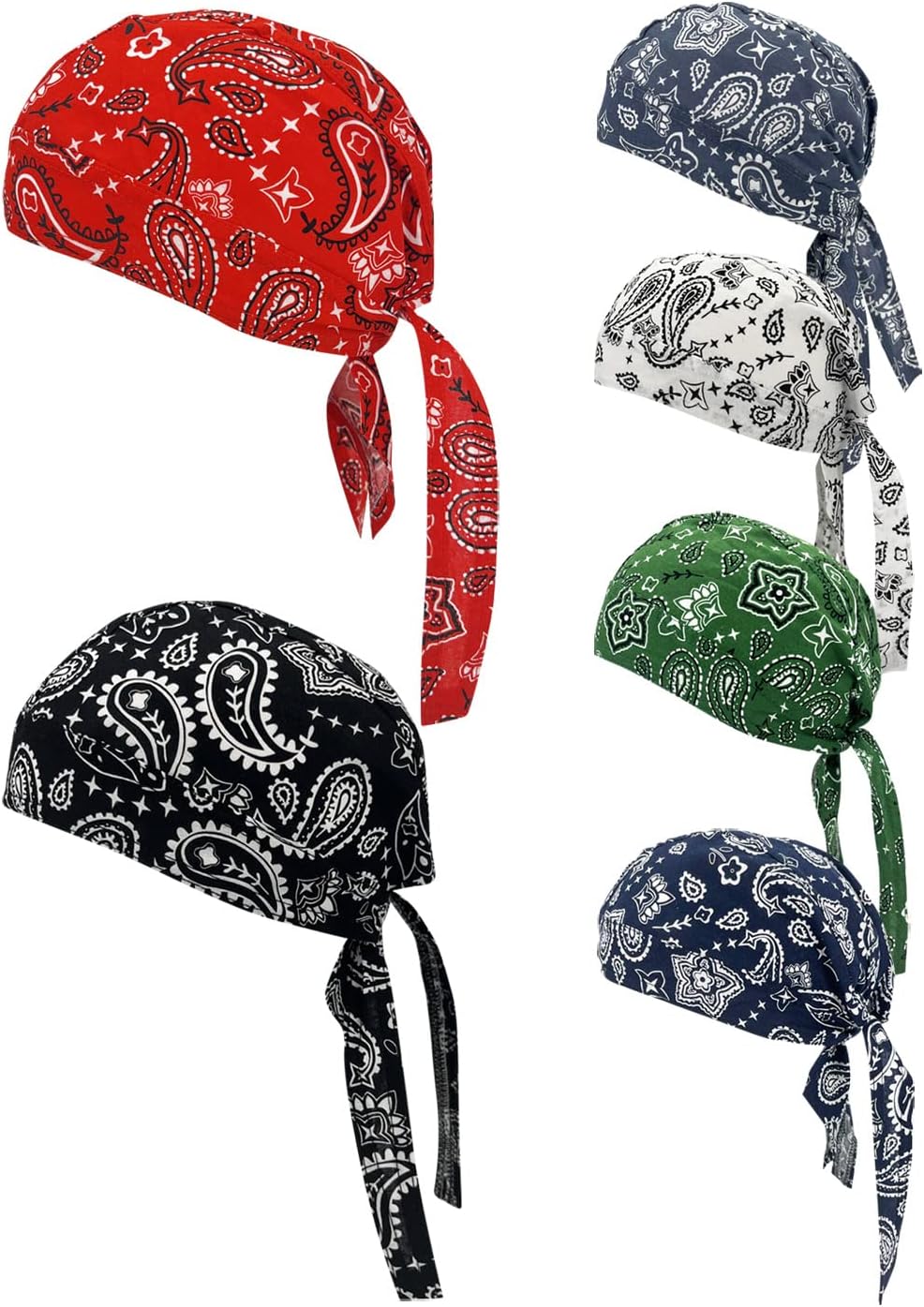 JHYWELL Cotton Dew Rags Beanie Skull Caps Helmet Liner Skull Doo Rag Bandana Hats Welder Welding Sweat Rags for Men and Women, Paisley Pack, One Size-3X-Large