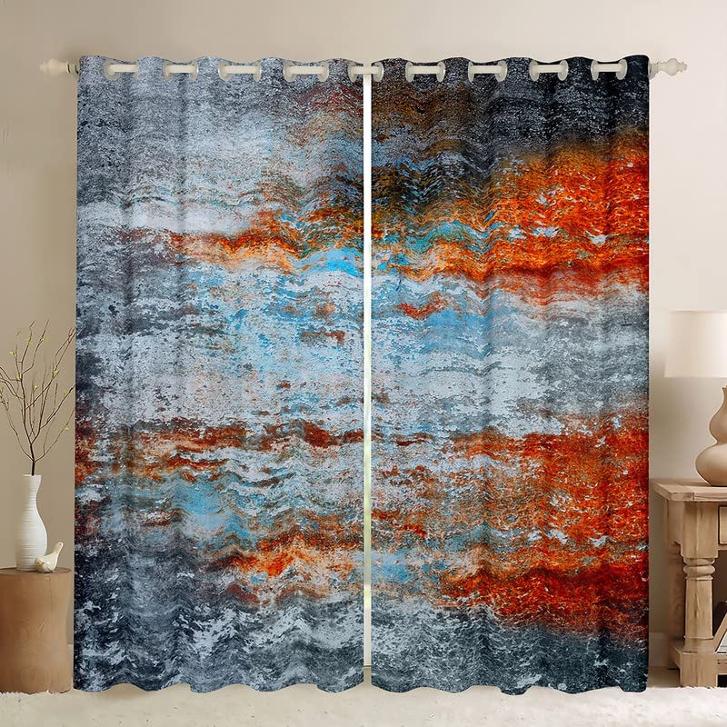 Rideaux occultants vintage orange et gris 132x160 cm pour salon et chambre