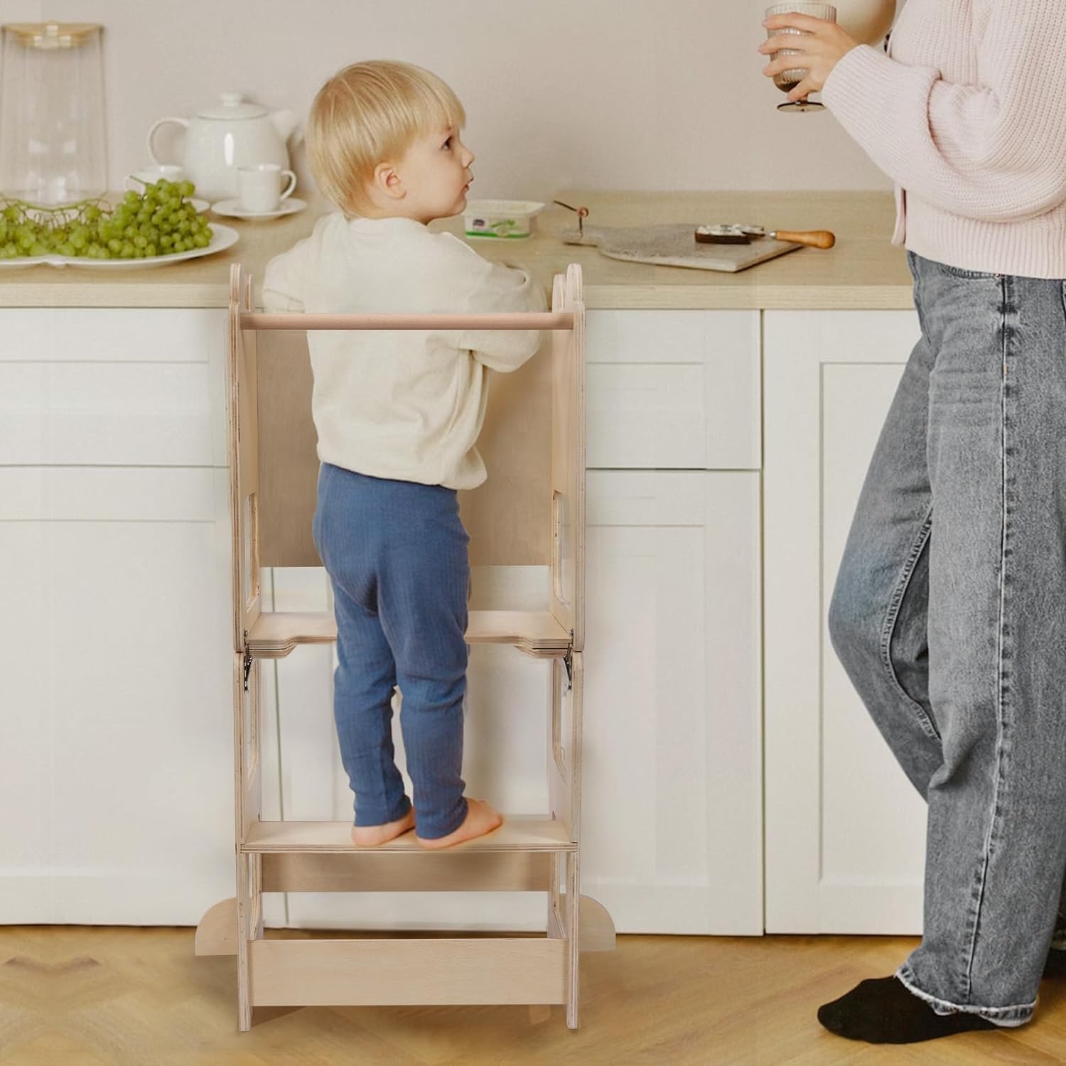 labebe Lernturm für Kinder, Montessori Multifunktion 3 in 1 Lernturm, Höchste Sicherheit Faltbarer Learning Tower