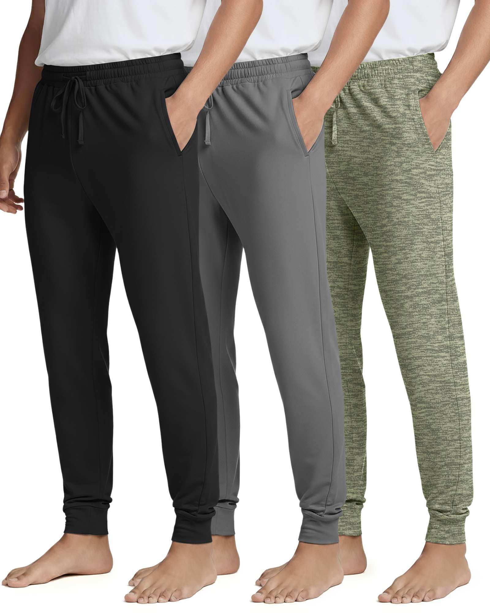 3 Pack Mens Pajama Pants Joggers Lounge Sweatpants Sleep Bottoms Cuffed PJs