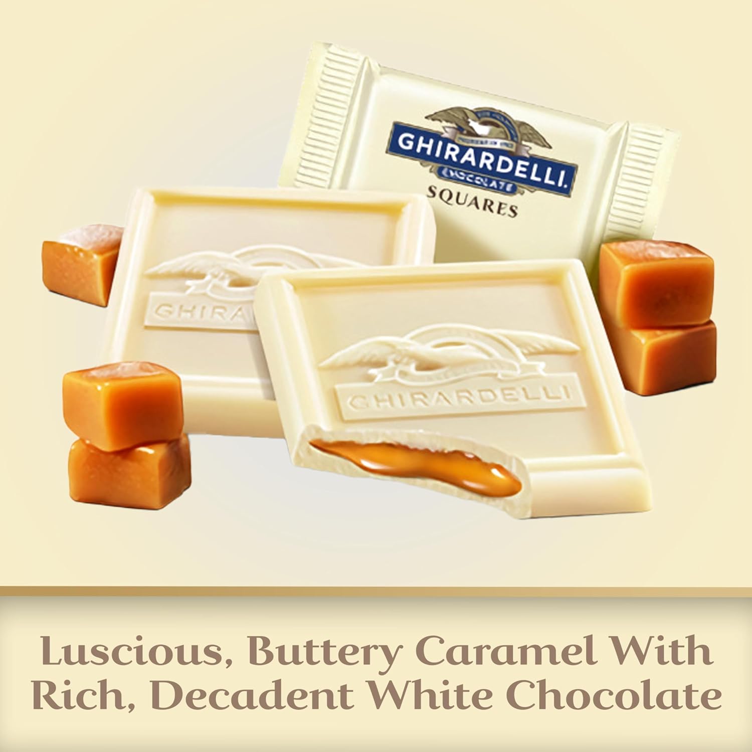 GHIRARDELLI White Chocolate Caramel Squares, 5 Oz Bag (Pack of 6)