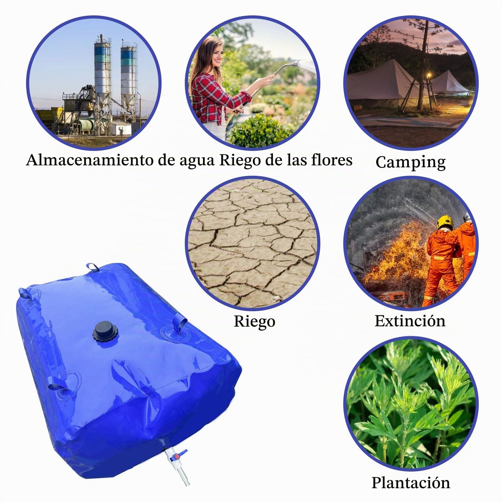 Bolsa de agua plegable de 100 litros, con grifo, depósito de agua de gran capacidad para jardín, camping, barbacoa, pesca
