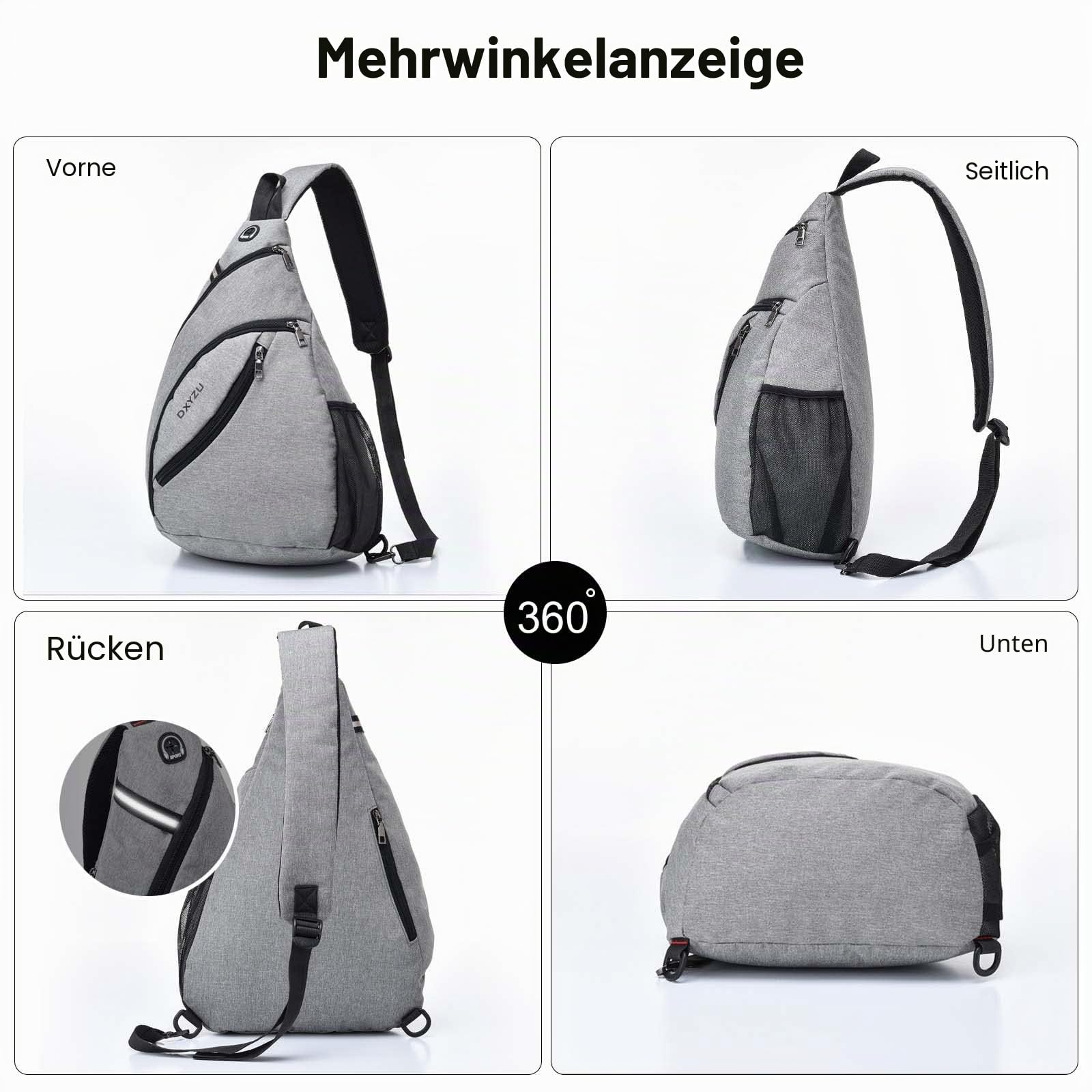FANDARE Ultraleicht Brusttasche Schultertasche Herren Sling Chest Bag Wasserdicht Umhängetasche mit Kopfhörerloch Reflexstreifen für Outdoor Sport Wandern Radfahren Reisen SchultertascheSchwarz