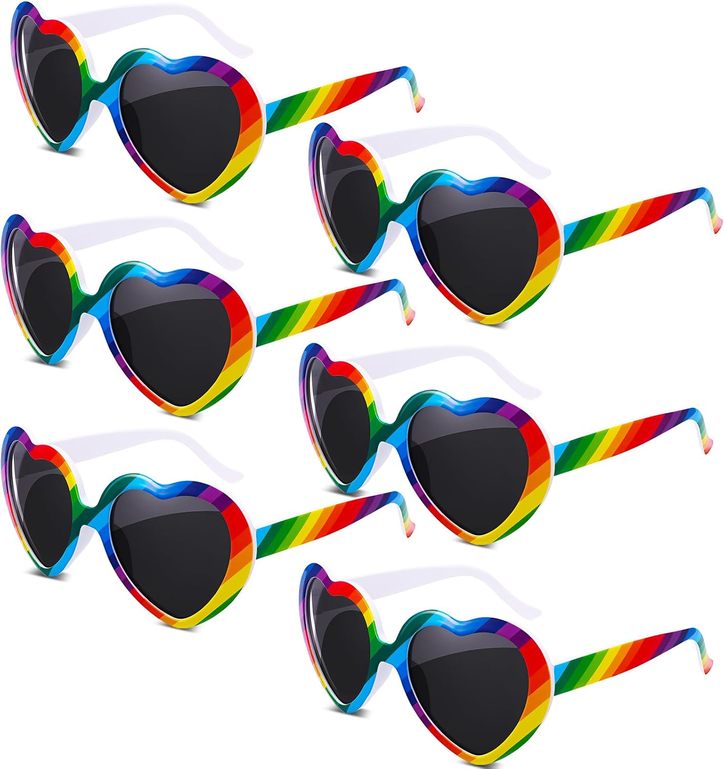 6 Pcs Rainbow Sunglasses,Heart Sunglasses for Women Men,Retro Love Shaped Sunglasses Rainbow Glasses for Pride Party Favors