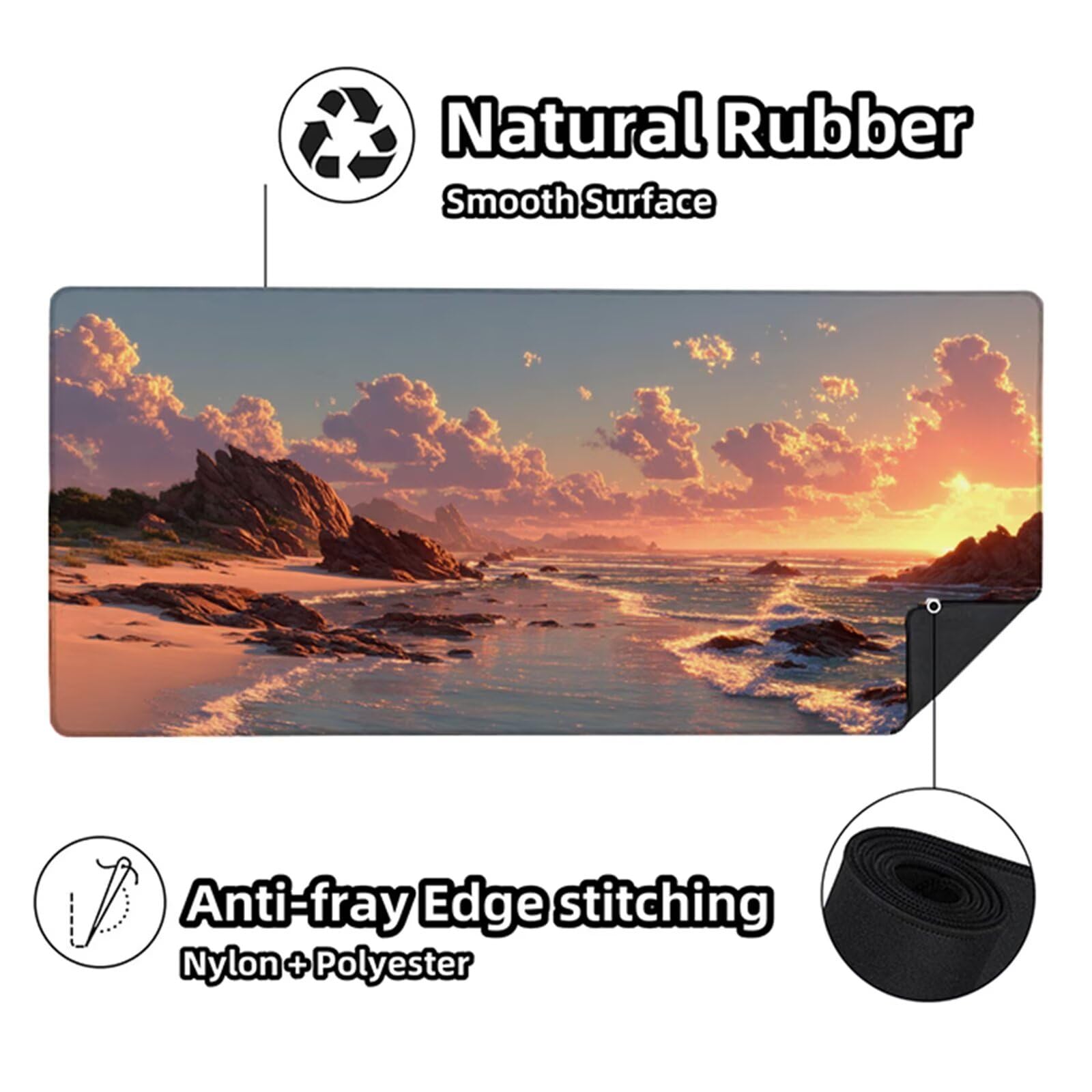 Podkładka pod mysz do gier Sunset T-9812 1200 x 600 x 3 mm, podkładka pod mysz z przeszytą krawędzią, podkładka pod mysz z antypoślizgową gumową podstawą, akcesoria biurowe, podkładka pod klawiaturę