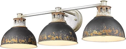 Kinsley - Tocador de baño de 3 luces de acero galvanizado envejecido con hierro negro antiguo