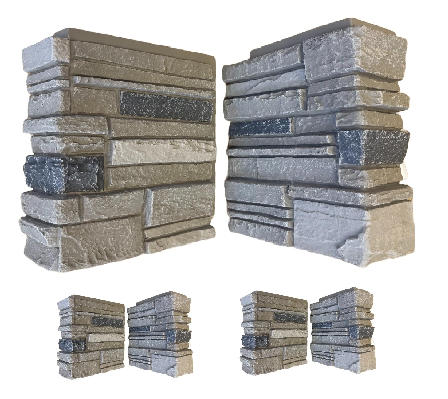 OTECKO Distinct 4-Pack Distinct Faux Stacked Stone 90 Degree Outside Corner Pieces for Stacked Wall Panels, 13H x 10W x 4D inches, Arizona Trail (Light Gray)