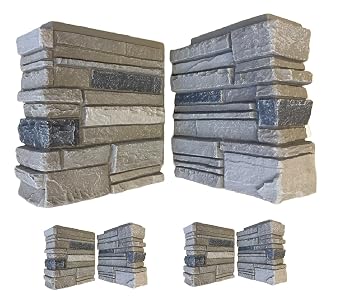 OTECKO Distinct 4-Pack Distinct Faux Stacked Stone 90 Degree Outside Corner Pieces for Stacked Wall Panels, 13H x 10W x 4D inches, Arizona Trail Light Gray