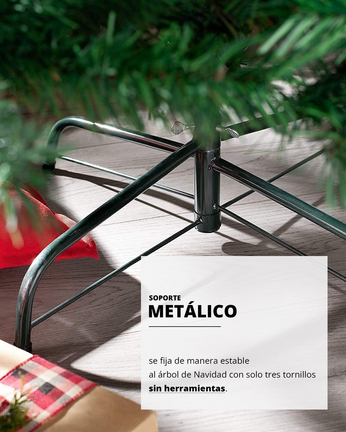 MURIS Árbol de Navidad Artificial, Altura de 210 cm, Estructura Desmontable, Ramas Abatibles, Soporte Metálico Plegable, MRS-ZW001-210