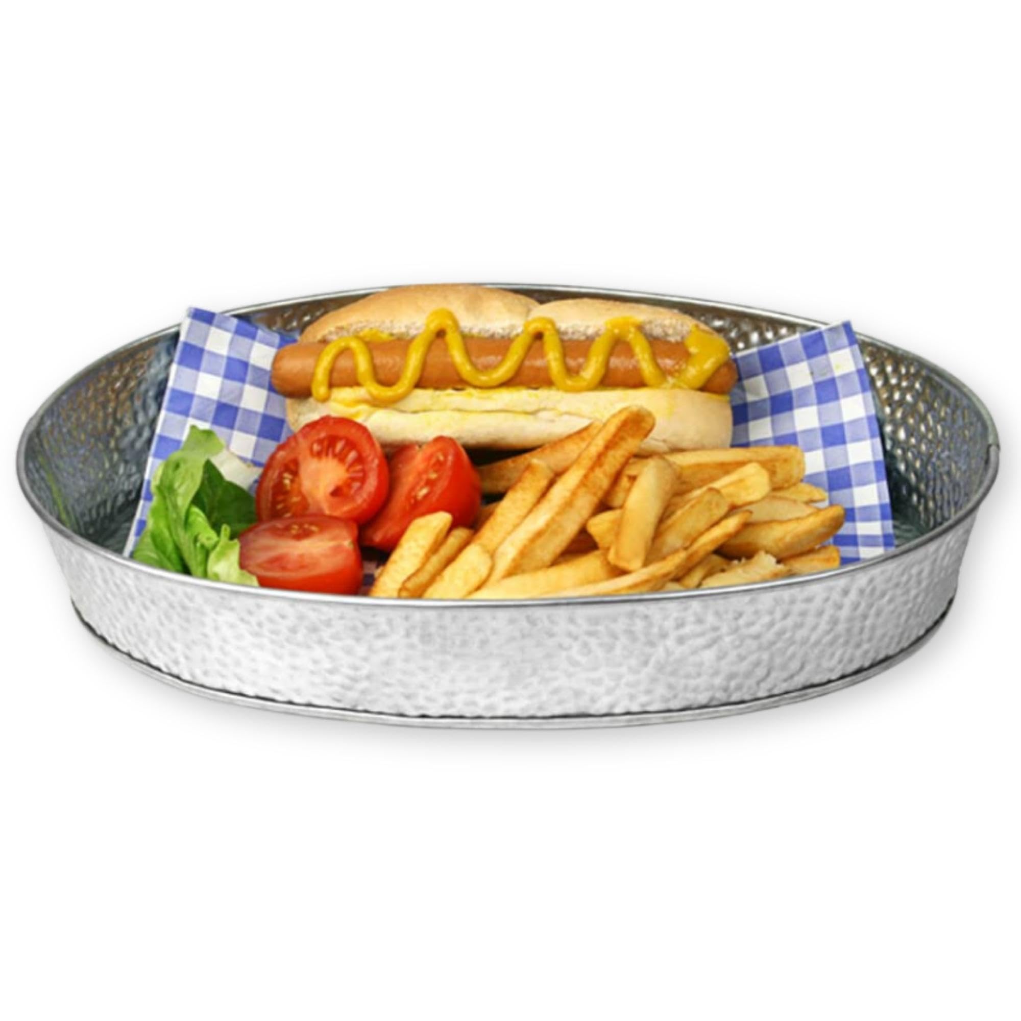 TableCraft GP129, Oval Diner Platter, Galvanized Steel with Pebble Texture, 11.875" x 8.625" x 1.875", Silver, Lightweight and Durable, Ideal for