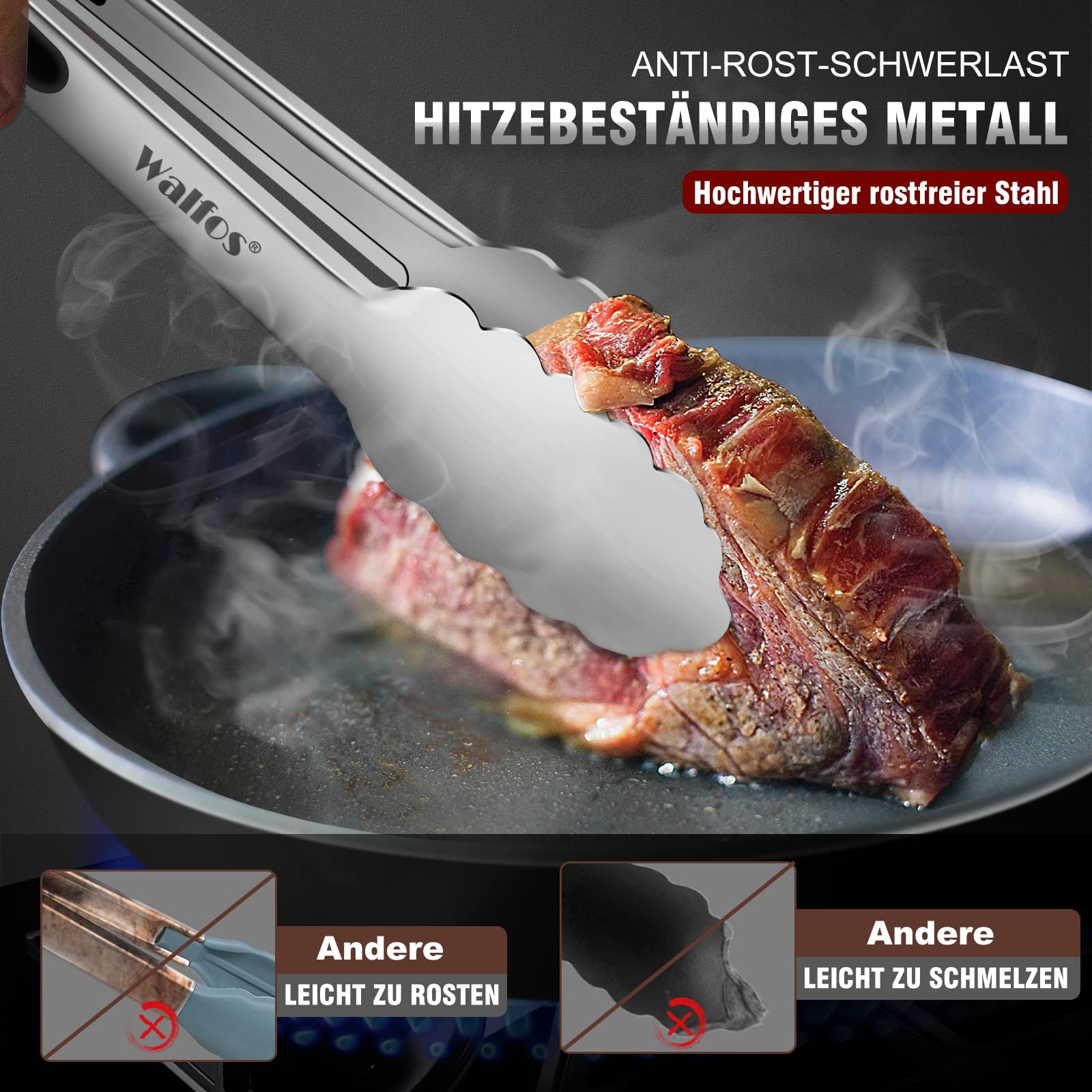 Pinza Da Cucina In Acciaio Inox 23cm - Presa Antiscivolo Per Griglia E Barbecue - Foto 10