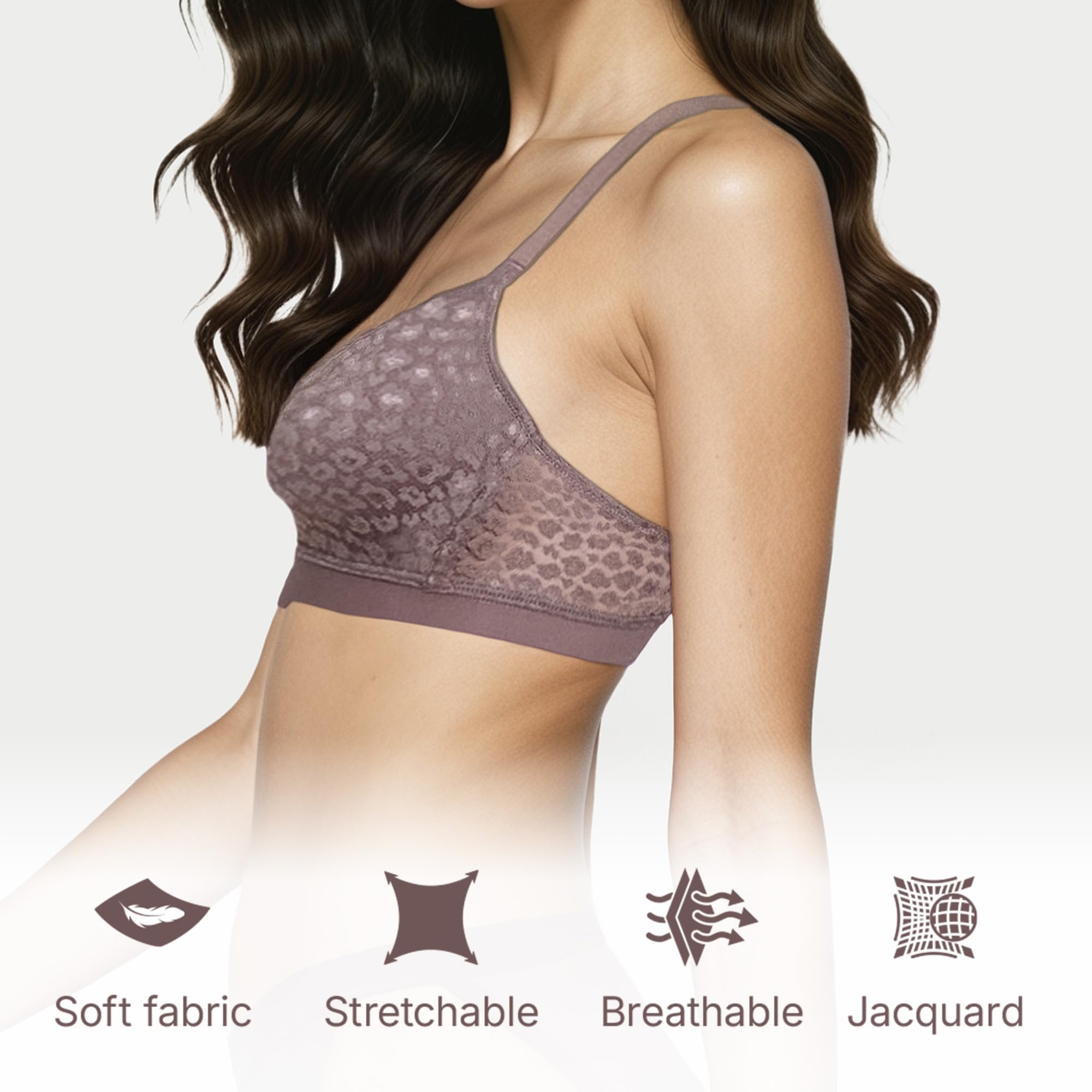 Enamor Sujetador balconette iluminado para mujer acolchado, sin varillas, cobertura media, jacquard de encaje en copas - SMB02