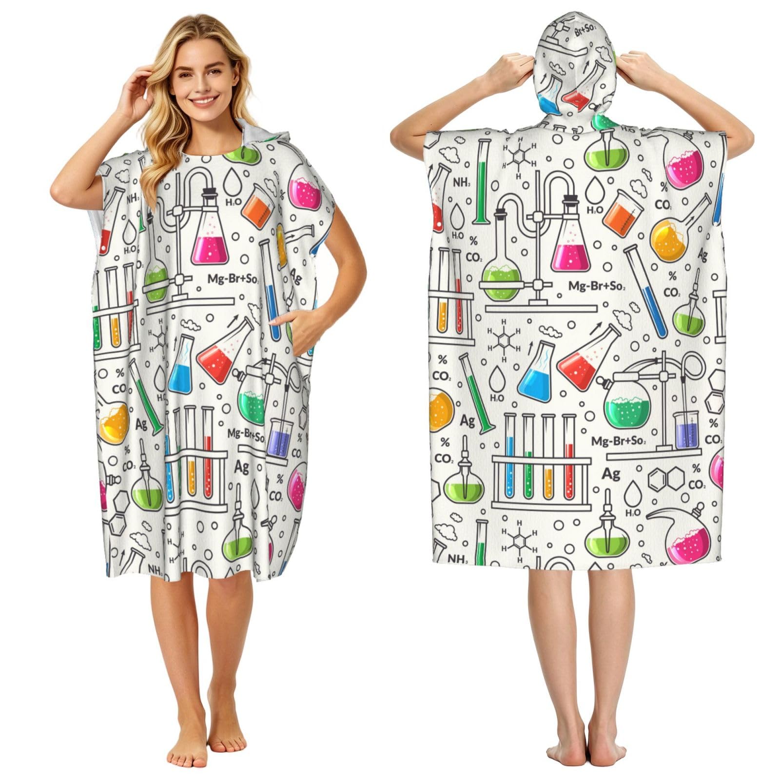 Poadnly Chemical Flask And Test Tube, Adult Hooded Beach Towel 90 x 110 cm,Changing Bath Robe, Surf Poncho Towel For Women Men