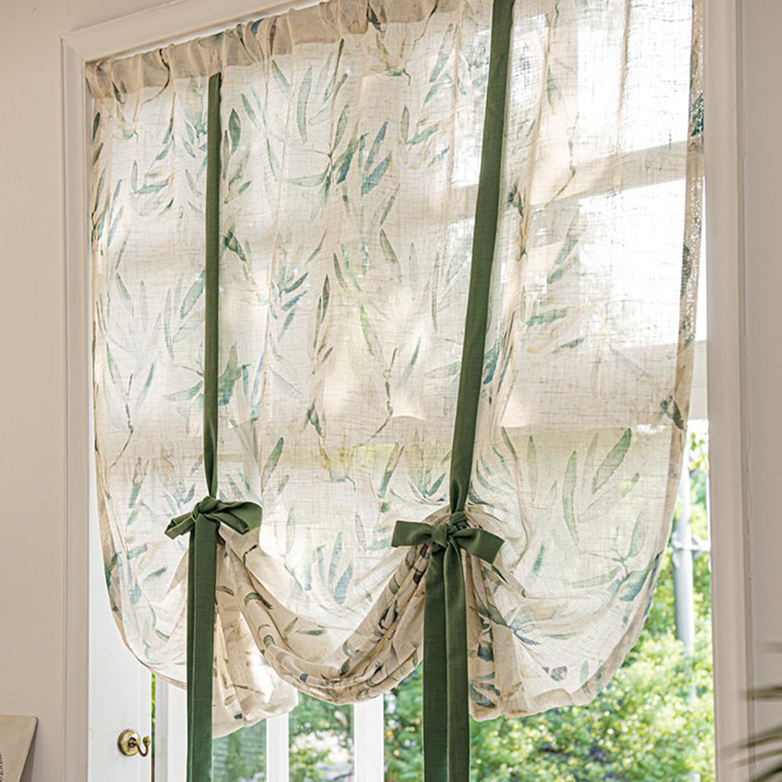 ZZYK Linen Light Filtering Kitchen Valance Summer Print Farmhouse Window Curtain Panels Rod Pocket Washed Rustic Short Valances Curtains for Living Room,Beige,31" W x 59" L