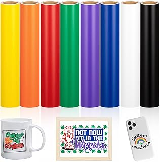 VINYL FROG Permanent Vinyl Roll Matte Adheisve Vinyl Bundle 12''x5ft/Roll 8 Colors Permanent Adhesive Vinyl Bundle for Decor Sticker, Party Deco(Black, White, Red, Green, Orange, Blue, Cream, Purple)