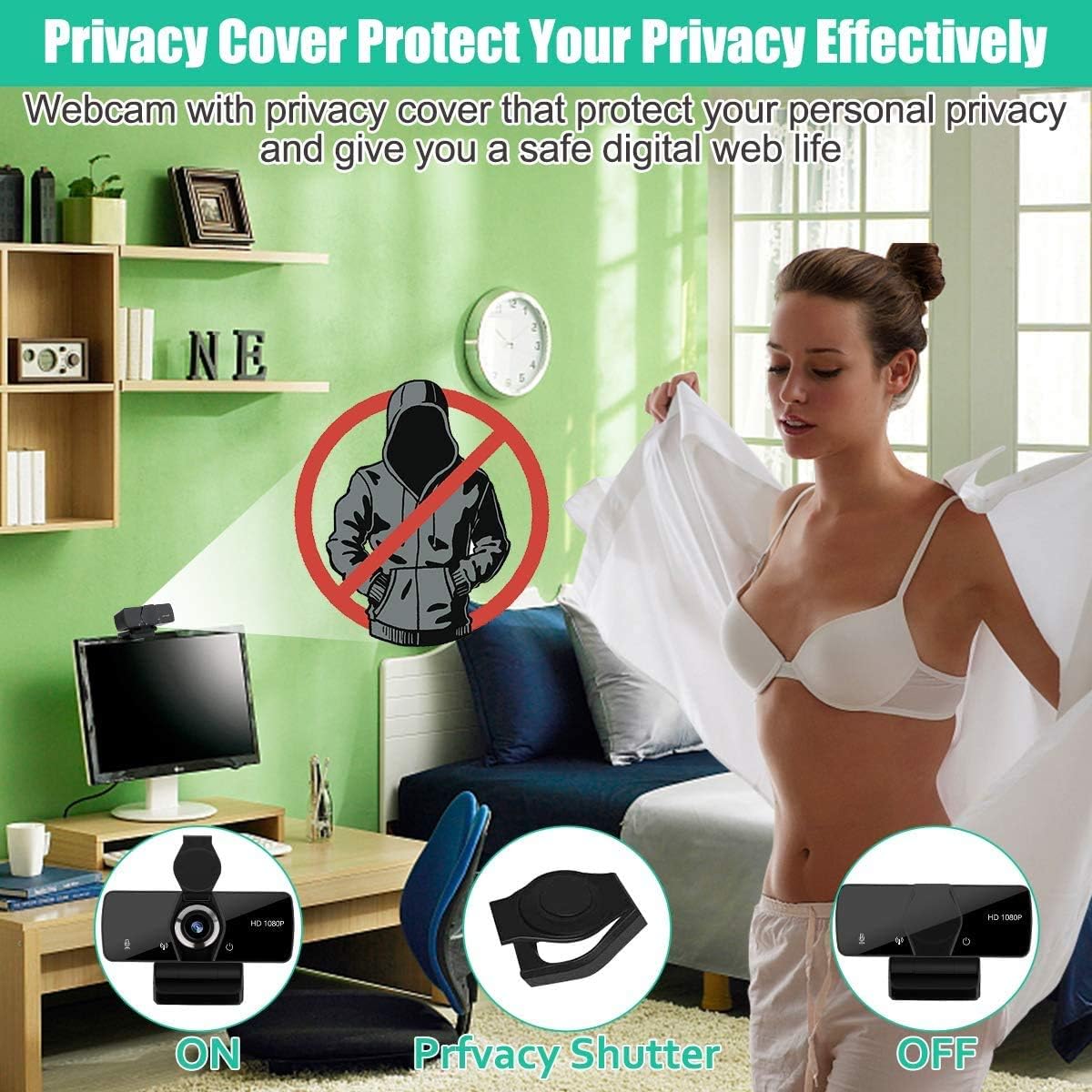 Burxoe Webcam with Microphone, 1080P HD Streaming Web Camera for Computer Desktop Laptop, USB PC Camera 110-Degree Wide Angle with Mic Privacy Cover Tripod for Conference, Video Calling, Study.