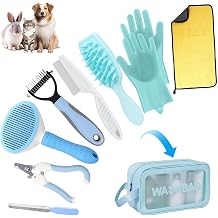 Aglads 8PCS Cat Rabbit Bunny Dog Grooming Kit,Self-Cleaning Brush,Nail Clipper,Grooming Glove,Massage Brush,Flea Comb,Towel&Travel Bag,Complete Grooming Tools for Long&Short Haired Pets8, blue