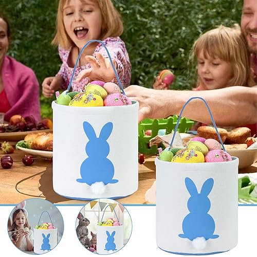 Miniatura 8 de Canasta de conejo de Pascua bolsas de huevo para niños lona de algodón personalizado cesta de huevo de caramelo conejo con impresión de cola mullida