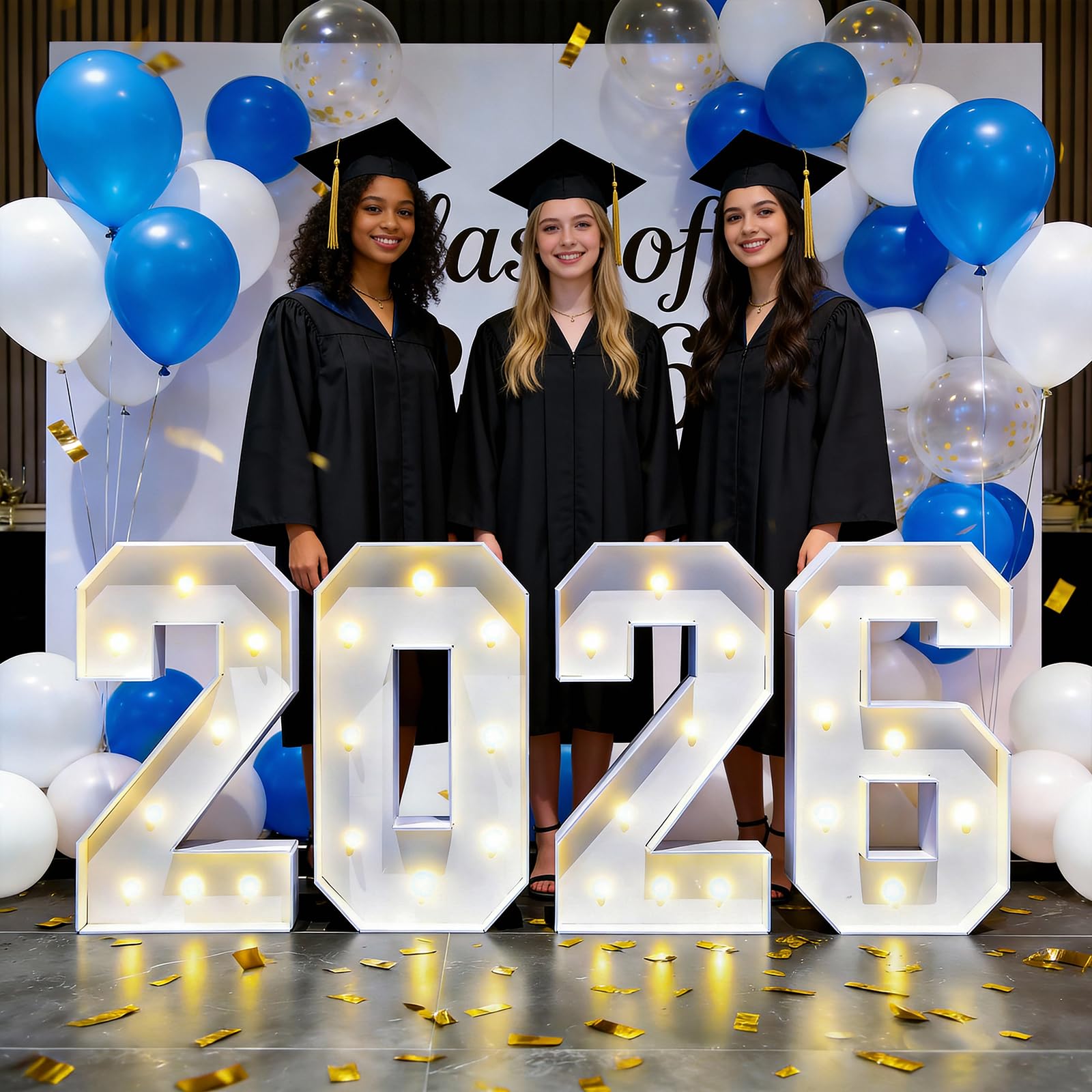 Photo 1 of 2.3ft 2026 Light Up Numbers New Year Decorations Class of 2026 Graduation Large Sign Big Grad Mosaic Foam Board Giant Jumbo Lighted Marquee Letters 2.3 Feet Tall with Lights High School College Party Prom Decor