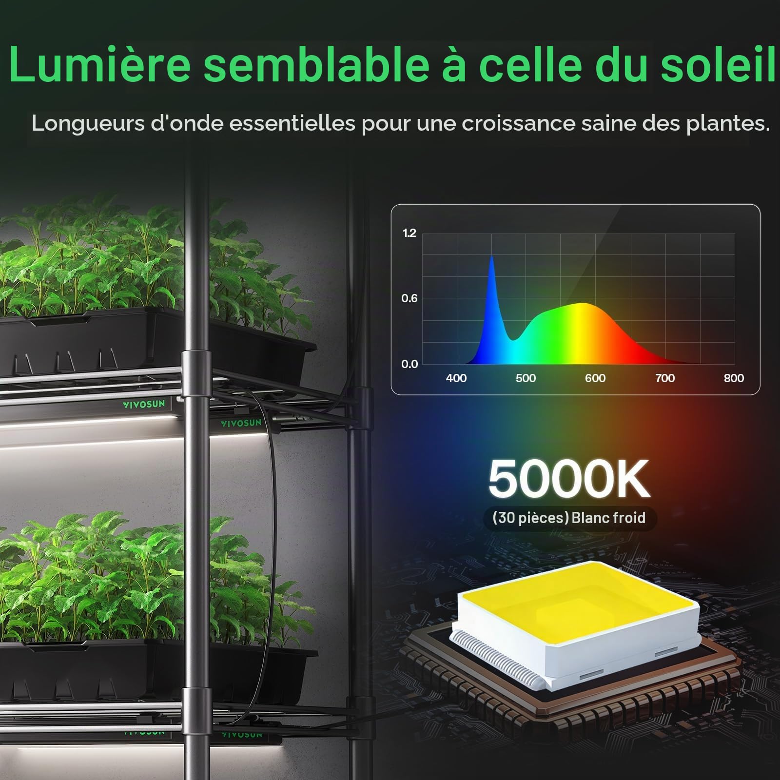 VIVOSUN Lampe LED T5 60 cm pour Plantes, 5000K Spectre Complet, 60W (4x15W) avec minuterie et variateur, éclairage pour semis, hydroponie et Plantes d’intérieur, Compatible SGS, Extensible, Lot de 4