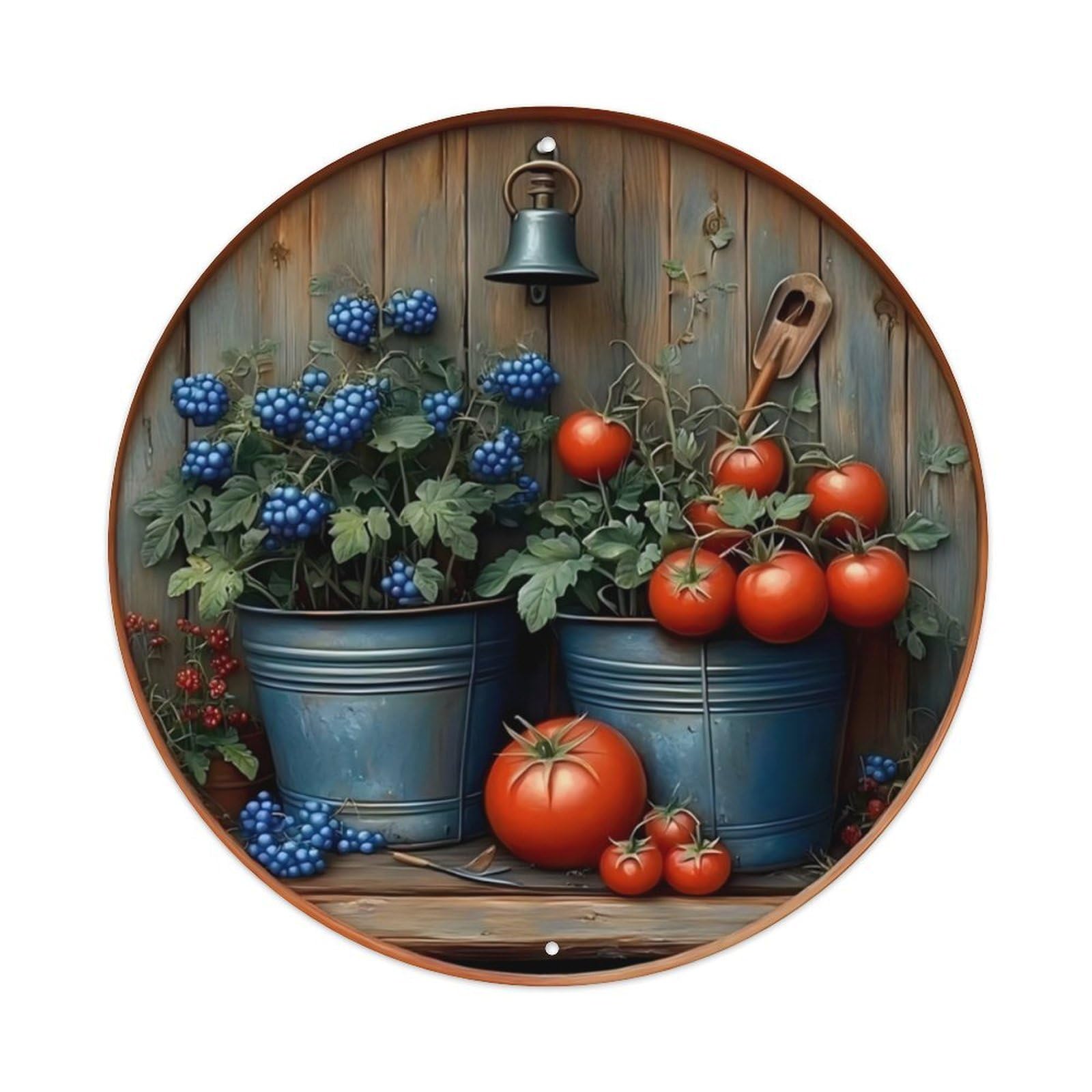 Ldfuieksufg Style Round Farmhouse Tomato Berry Bucket Vintage Wall Sign Kitchen Decor Vintage Aluminium Metal Sign, Retro Wall Decor For Home, Bar, Garage & Farmhouse 20X20cm