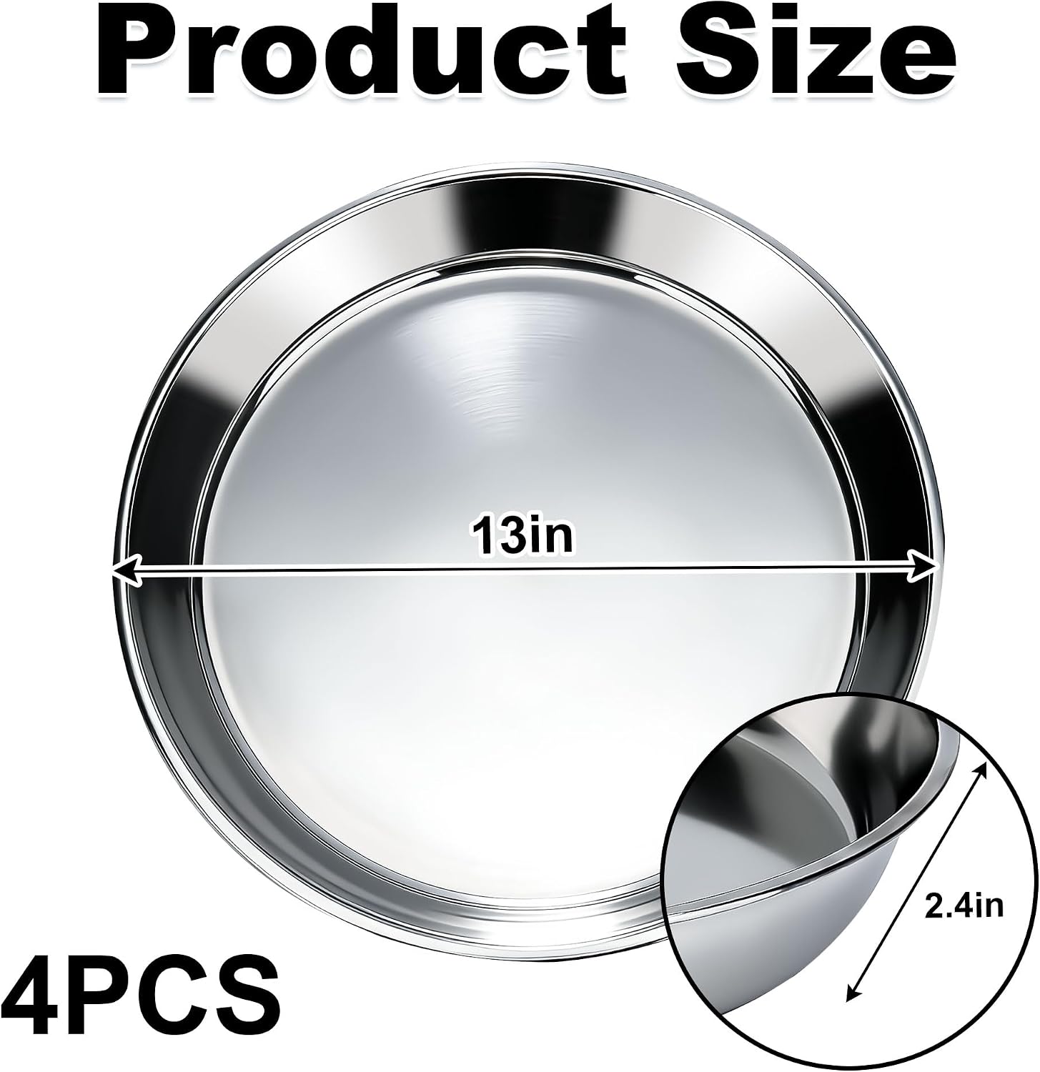 SIBAO 4Pcs 13 Inch Large Stainless Steel Deep Pizza Pans, Pizza Tray Round Oven, Heavy-Duty & Reusable Bakeware Cooking for Baking,Serving,Displaying Pie