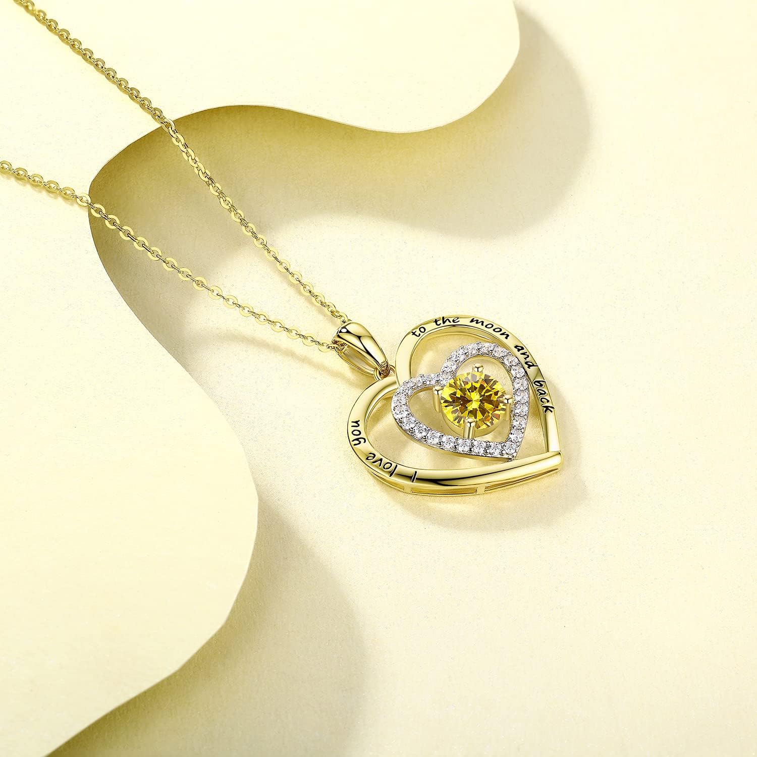 JD & P Sterling Silver Heart Necklace for Women, Cubic Zirconia Birthstone Necklace for Her, Gift Ideal for Wife Girlfriend Mom - Image 2