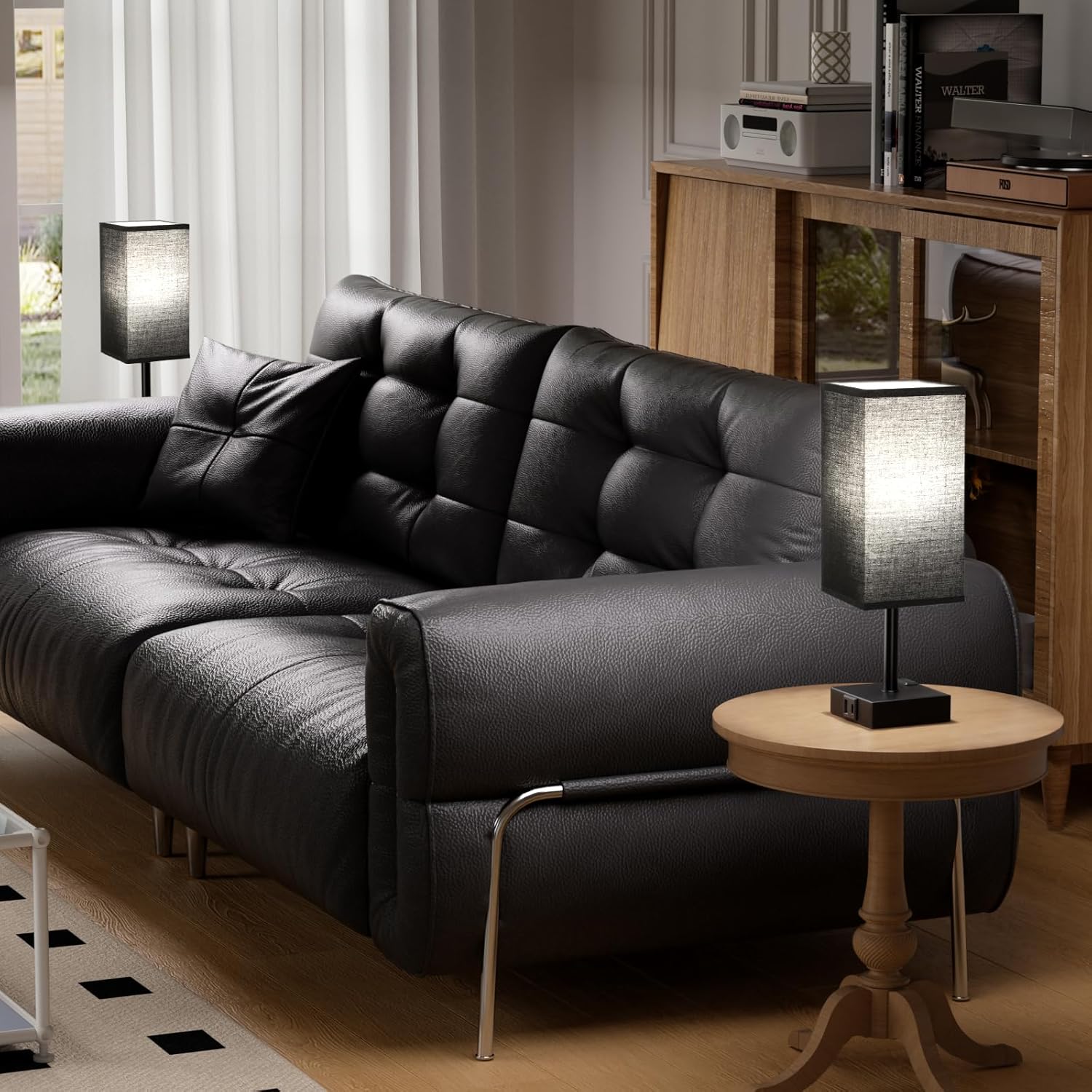 aooshine Black Lamp for Nightstand - Touch Table Lamp with Type C + A and AC Outlet, Square Charging Lamps for Bedroom Decor, Small Night Light for Office, Dorm Lamp for Men, E26 Bulb Included