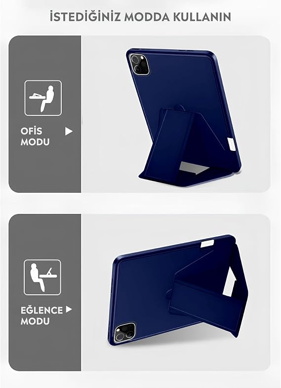 Babilden iPad Tablet İle Uyumlu Kılıf Lüks Kadife İç Kaplamalı Suni Deri Mıknatıslı Standlı Tablet Arka Kapak (Lacivert, iPad Pro 13 2024)