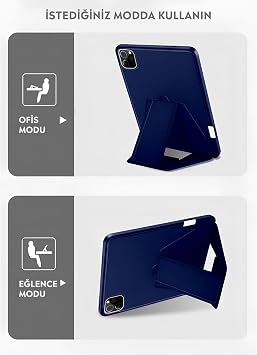 Babilden iPad Tablet İle Uyumlu Kılıf Lüks Kadife İç Kaplamalı Suni Deri Mıknatıslı Standlı Tablet Arka Kapak (Lacivert, iPad Pro 13 2024)