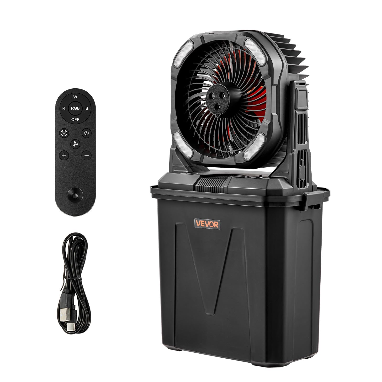 VEVOR Camping Ventilator, 2700 U/min Motor, Nebelfan, Nebelventilator mit 9-L-Wassertank, 10000-mAh-Akku, 4 Windstufen & 5 Beleuchtungsmodi, Tragbarer Standventilator für Camping, Angeln & Reisen