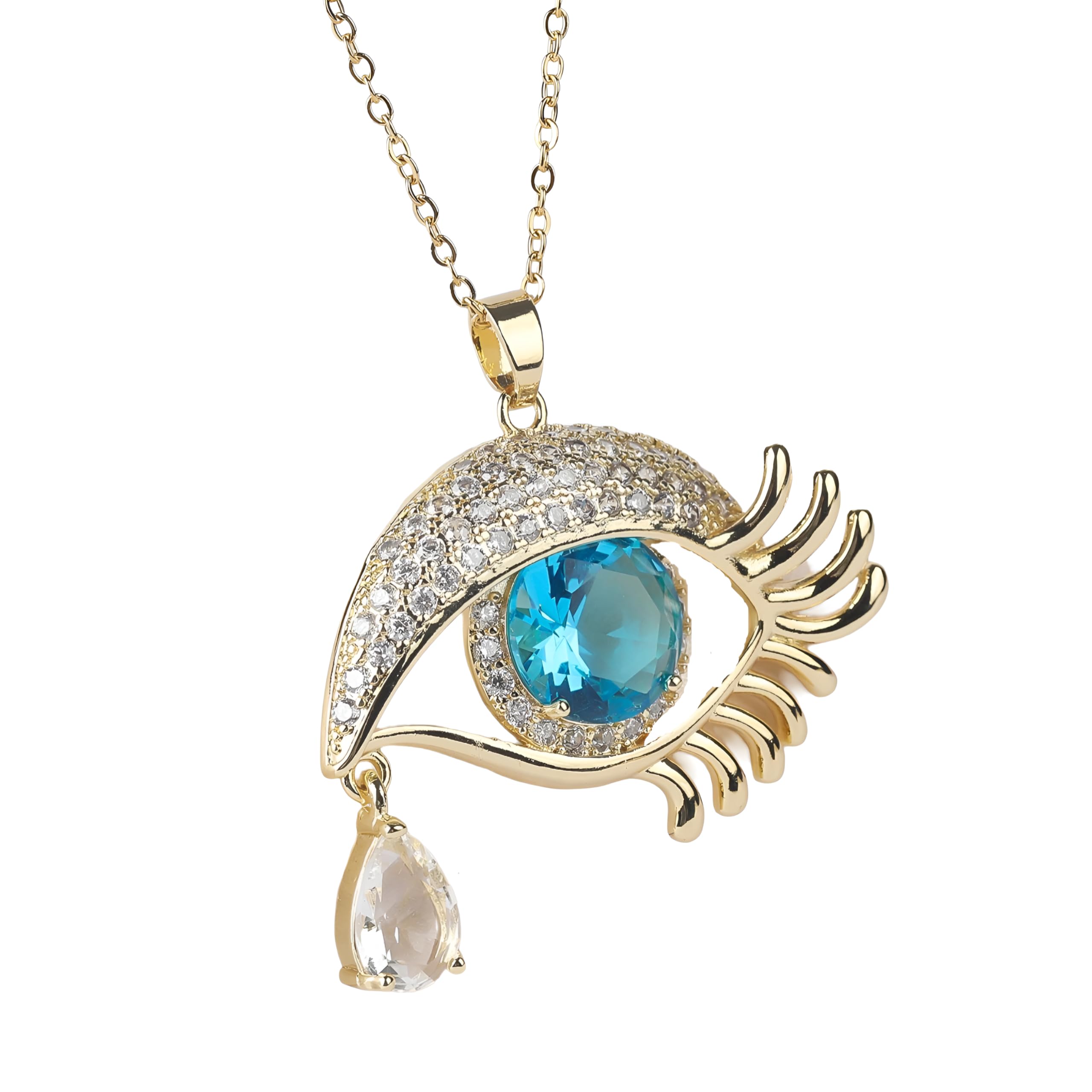 Collar de Mal de Ojo Lleno de Oro de 14 Quilates para Mujeres y Hombres, Collares de Cristal Grandes de 8 Colores O Cadena turca de la Suerte, Globo Ocular de en