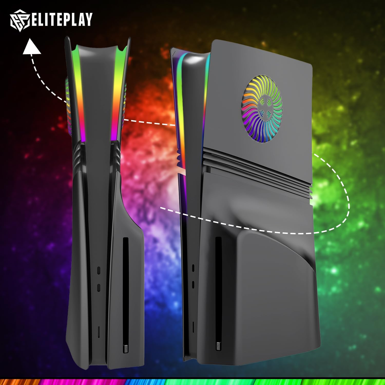 ElitePlay Black PS5 Pro Faceplate with LED Lights Vents Cooling Cover Replacement Plates Shell Matte Black Accessory for Playstation 5 Pro Disc Edition