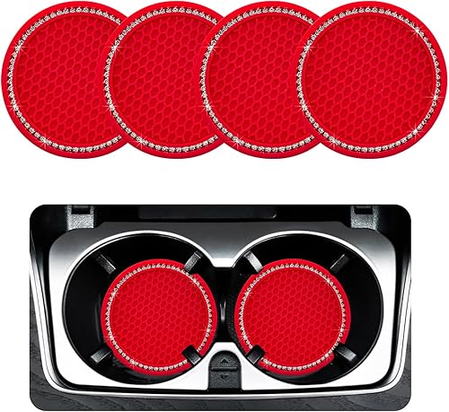 Ziciner Paquete de 4 posavasos brillantes para automóvil, portavasos de goma suave de cristal, tapete antideslizante con diamantes de imitación,