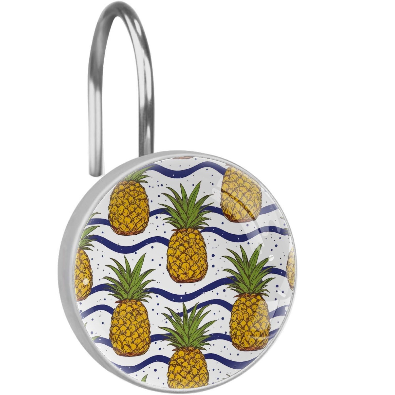 VAPOKF Decorative Shower Curtain Hook, Pineapple Pattern Rustproof Stainless Steel Shower Curtain Hook for Bathroom, Shower Curtain Hangers for Shower Rod
