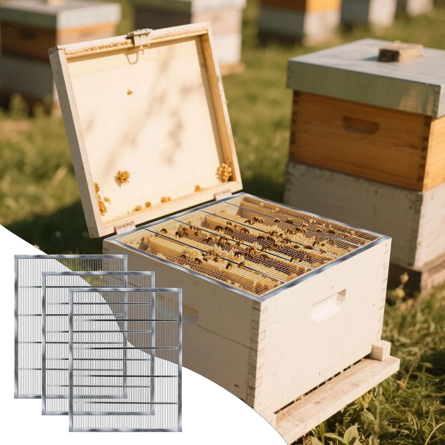 Metal Queen Excluder for 10 Frame Beehive,20.08 X 16.14 Inch Beehive Queen Excluder 10 Frame,Queen Excluder for 10 Frame Hive,Queen bee excluder 10 Frame,Beekeeping Tools (3)