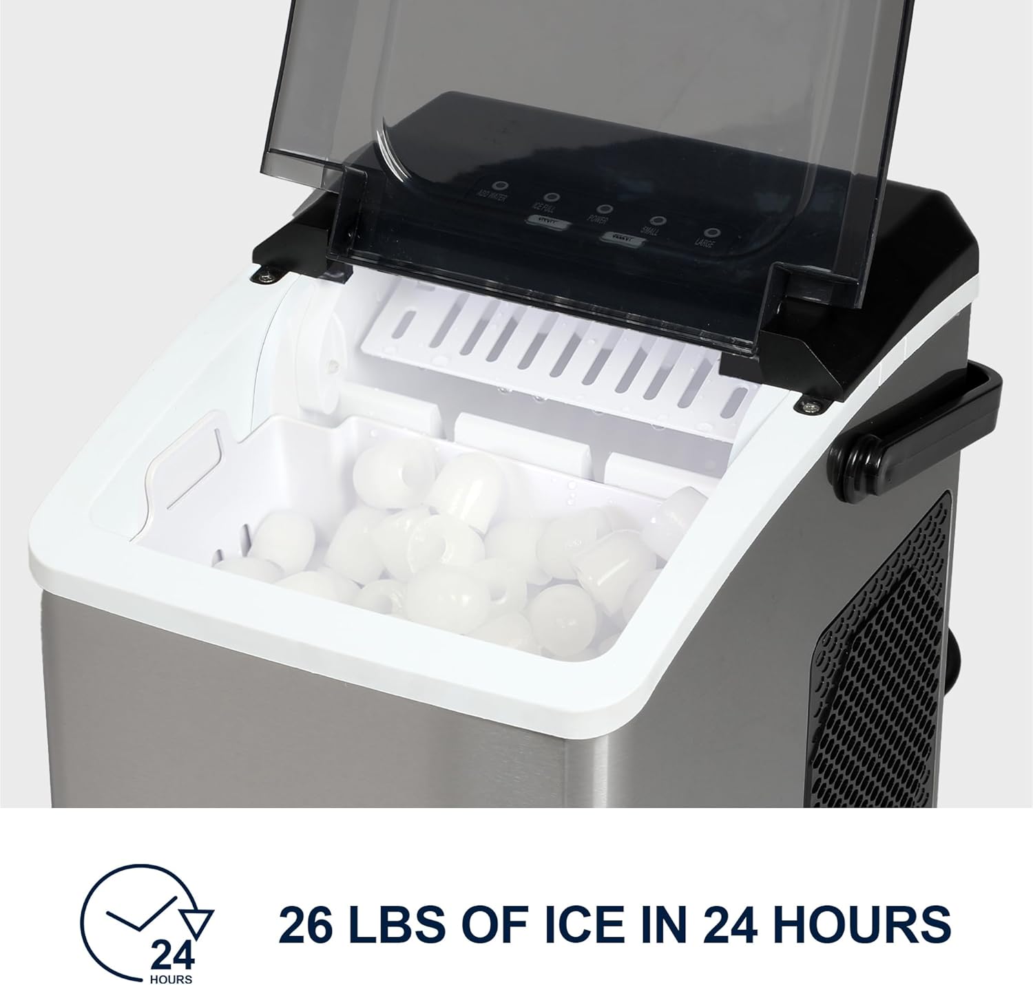 Kenmore Countertop Ice Maker – Maquina para Hacer Hielo en Casa, Nugget Ice Maker Makes 9 Pebble in 6 Mins, Portable Self‑Cleaning Ice Machine, 26 Lbs/Day, Stainless Steel