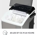 Koolatron Countertop Ice Maker – Machine à glaçons Domestique, Nugget Ice Maker Makes 9 Pebble in 6 Mins, Portable Self‑Cleaning Ice Machine, 26 Lbs/Day, Stainless Steel