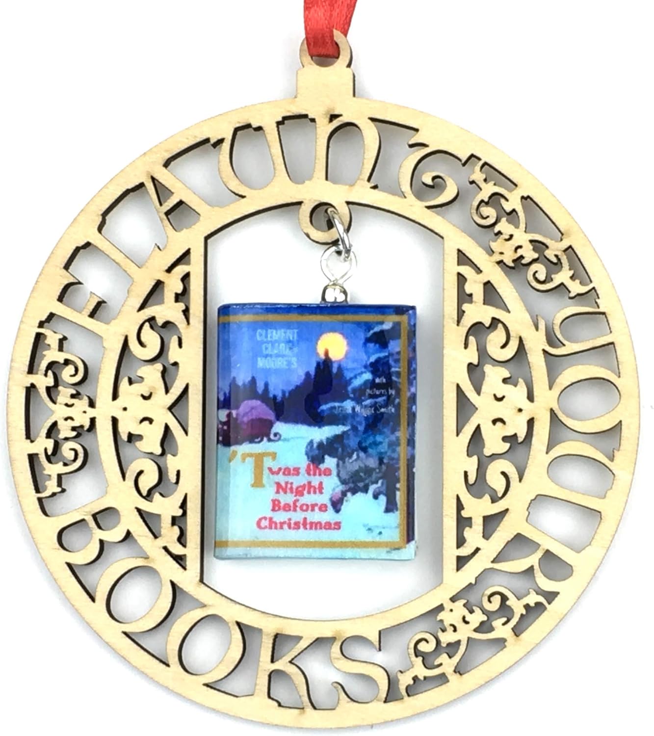 Twas the Night Before Christmas Blue Clement C. Moore Ornament Clay Mini Book Framed Home Wall Decor