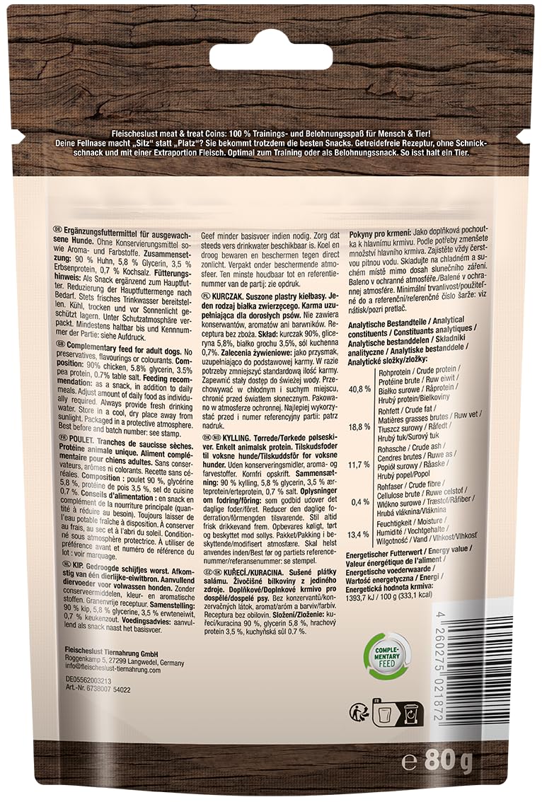 Meat&Treat Coins Huhn (10x100g), Hundeleckerli getreidefrei, Hunde-Snack fürs Hundetraining, Ergänzungsfutter, Trockensnack von Fleischeslust