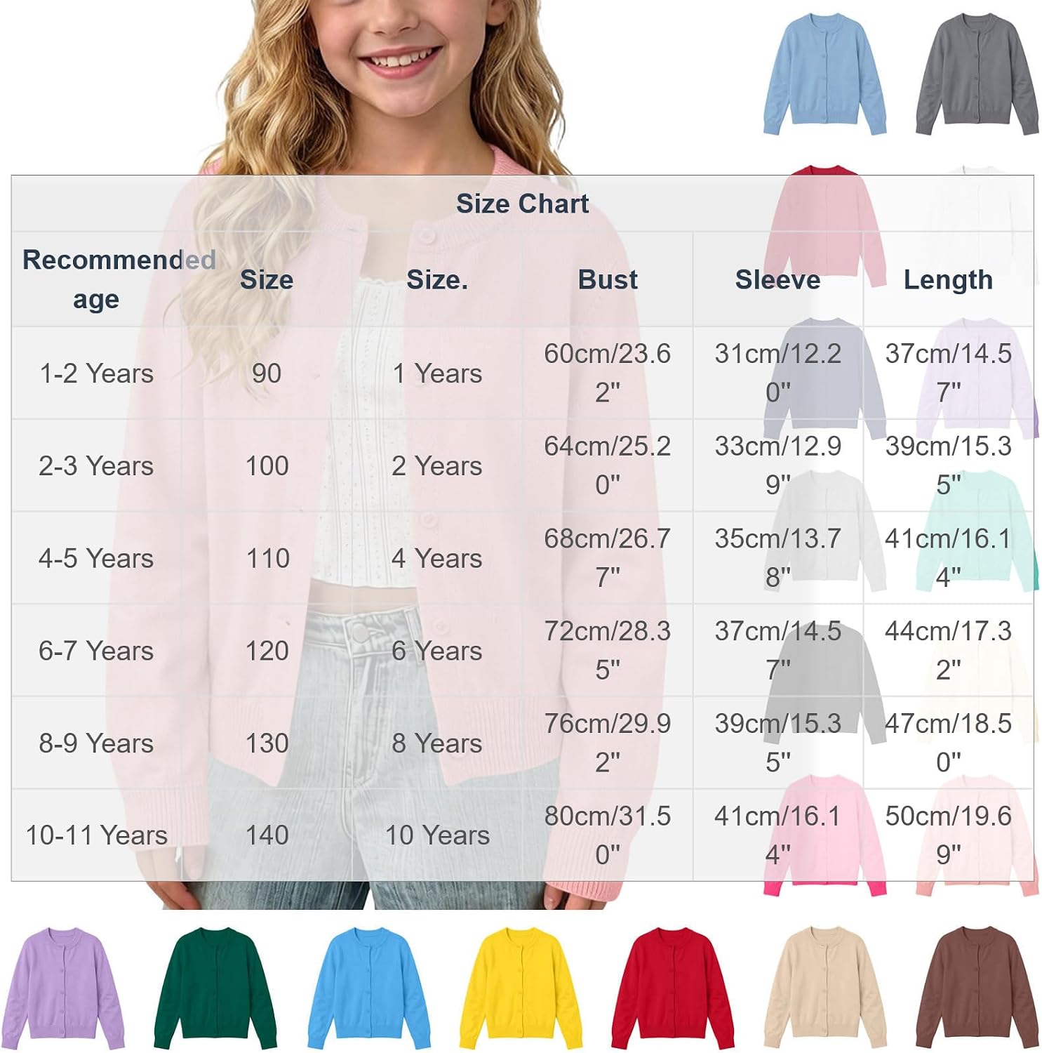 Girls Button Front Cardigan Sweater Long Sleeve Knit Tops | Button Cardigan With Crew Neck And Ribbed Trim For School, Layering, Travel, And Daily Outfits