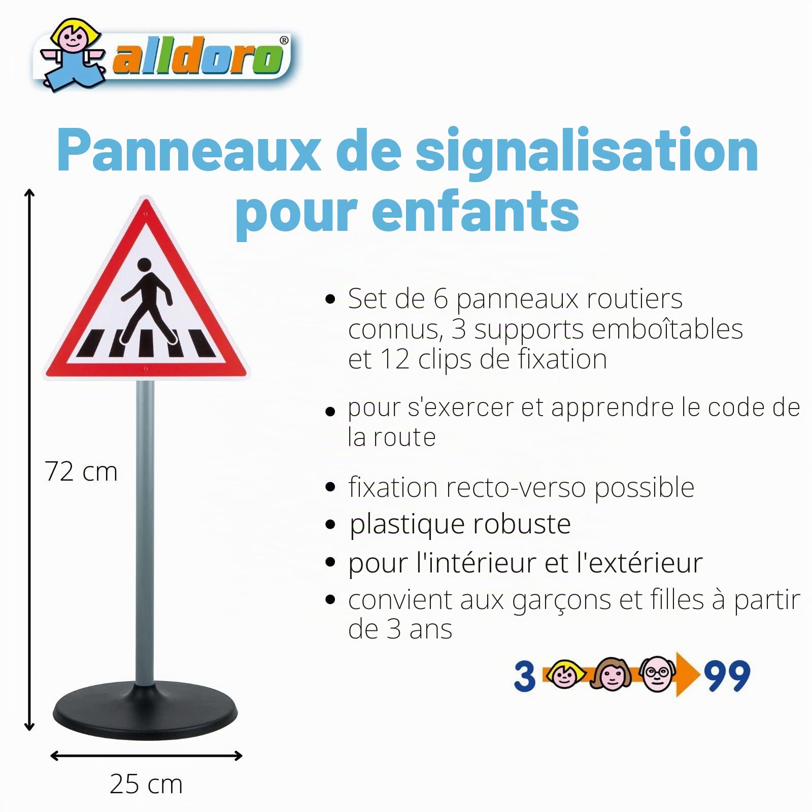 Alldoro 60096 Panneaux de Signalisation pour Enfants, 6 Panneaux, 72 cm Multicolore
