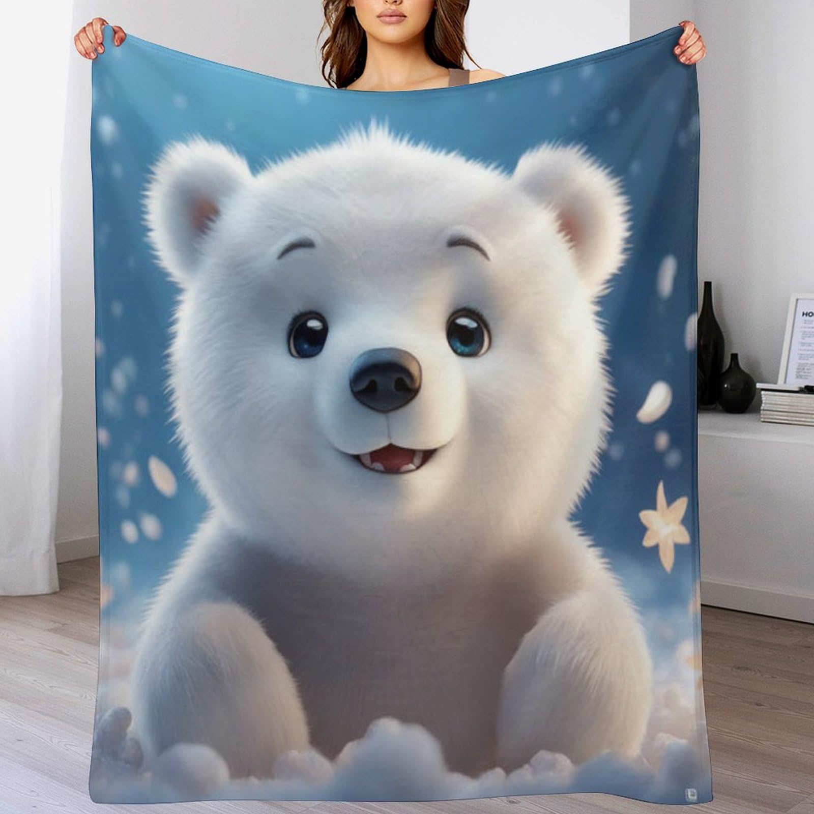 Couverture 3D ours contre les frissons nocturnes, plaid flanelle chaude lavable pour peaux sensibles