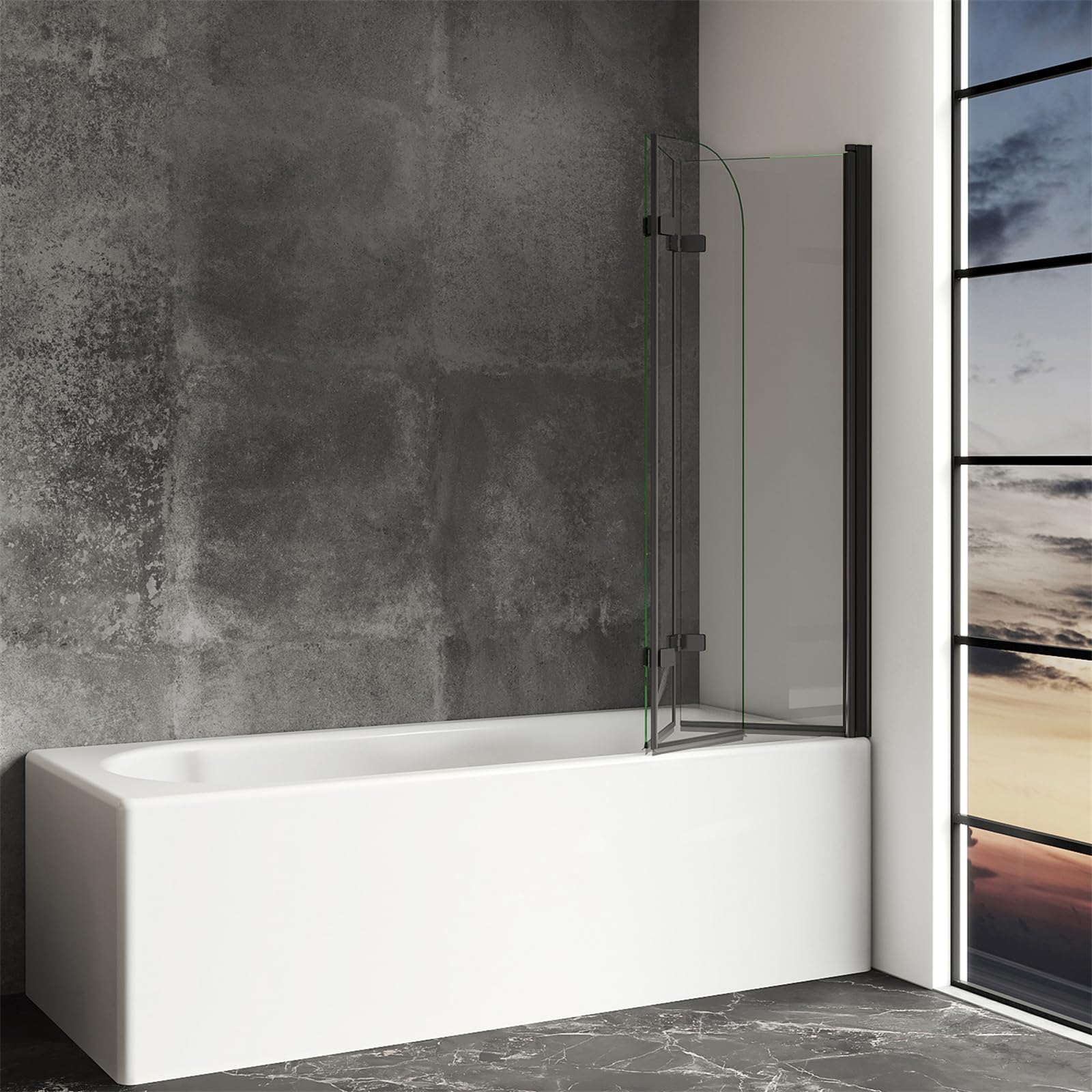 IMPTS Duschwand für Badewanne 140x140 cm Duschtrennwand Faltbare 3-teilig | 6 mm ESG Sicherheitsglas, Badewannenaufsatz 180º Faltbar, Rahmenloses Design, Transparentes Glas Schwarz