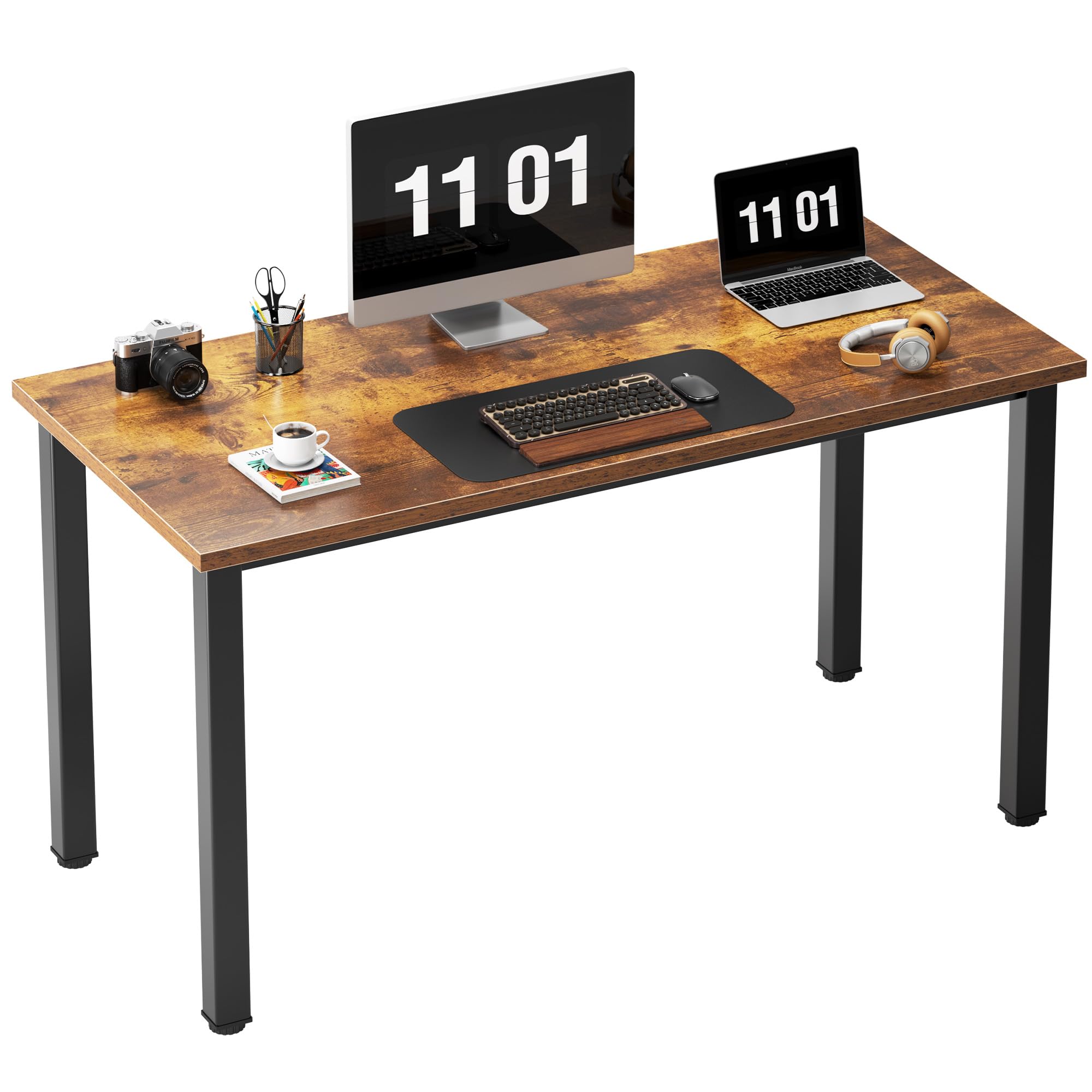 Need Computer Desk, Home Office Desk, Modern Simple Style Home Office Gaming Desk, Basic Writing Table for Study Student, Black Metal Frame, Rustic Brown