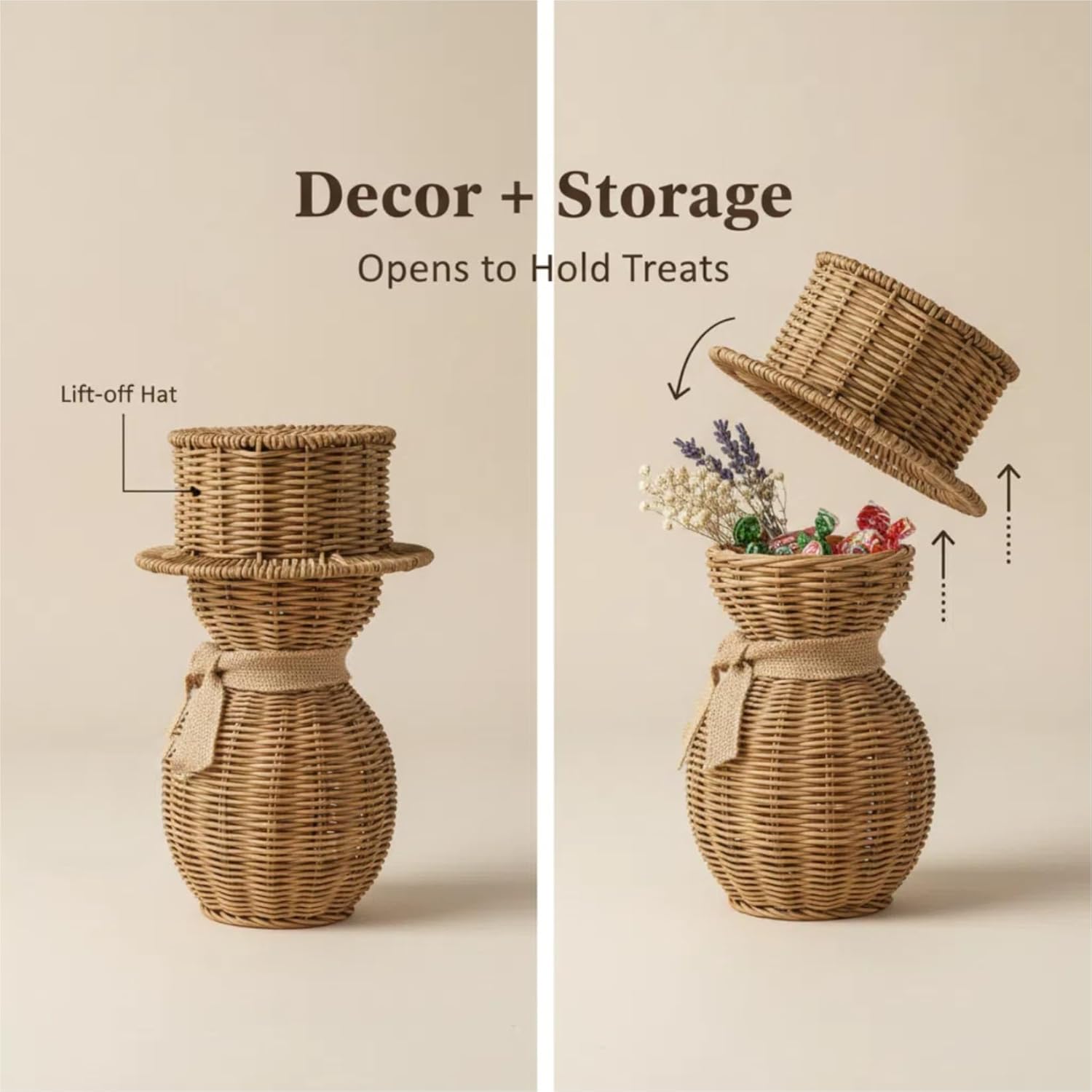 Handmade rattan storage container，Openable storage basket，Christmas ornaments，desktop ornament，Christmas gift，Compatible with living room, dining table, and bedroom (small)