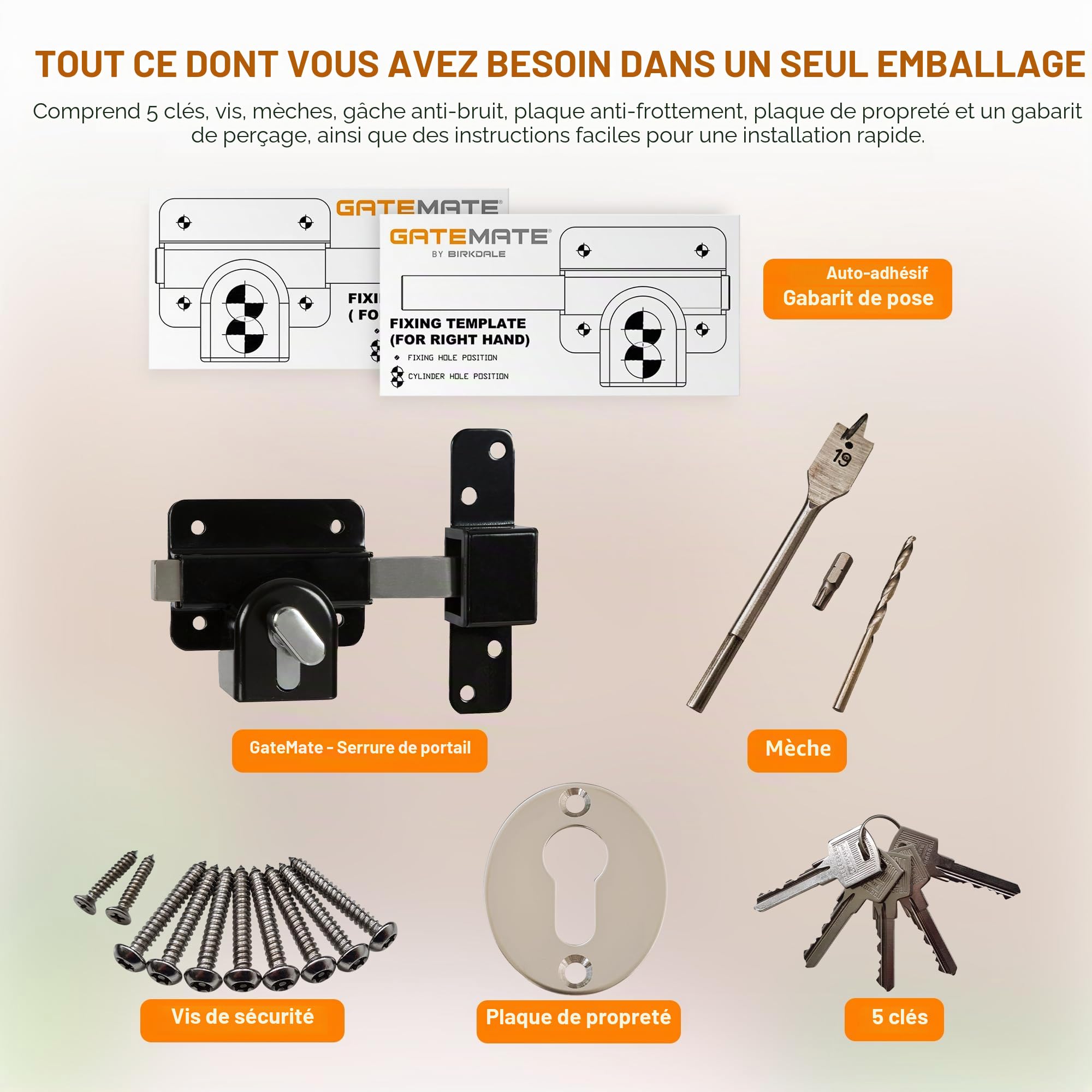 GateMate Serrure de portail à longue portée 1490106, profil européen pour abris de jardin, portails et portes de garage, clés extérieures et intérieures, en acier inoxydable 316, pour portails et