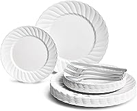 Vista 15 de Ocassions - Vajilla de 50-150-200 piezas para 25 invitados, color dorado, E1. Blossom Blush/Rosa & Oro