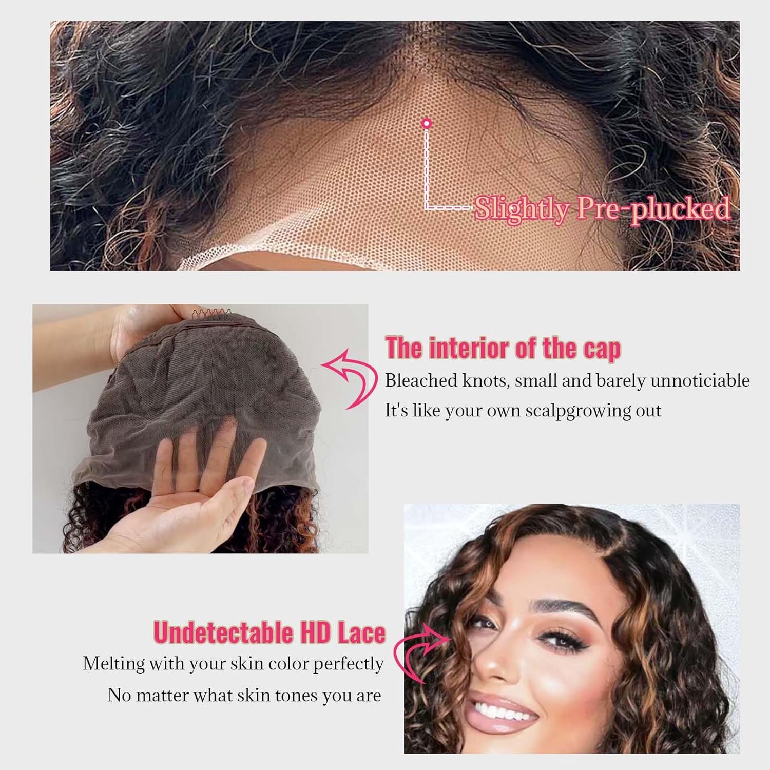 Licoville Curly Bob Wig Human Hair Brown Highlight Bob Lace Front Wigs Human Hair Black and Brown Highlight Ombre 13x4 HD Transparent Deep Wave Curly Bob Wigs for Black Women 180% Density 16 Inch